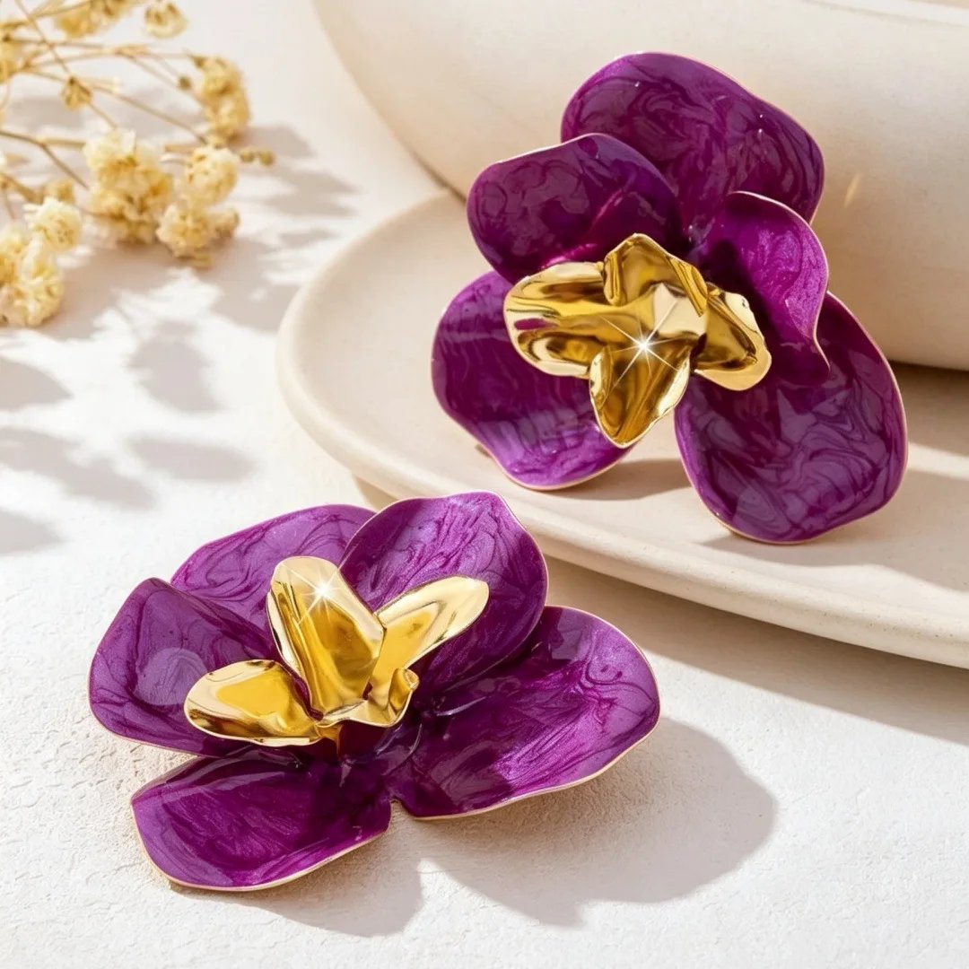 Fashion Dripping Flower Lady Temperament Personality Exaggerated Ear Accessories Fashion Jewelry Holiday Party Gift OL EE034