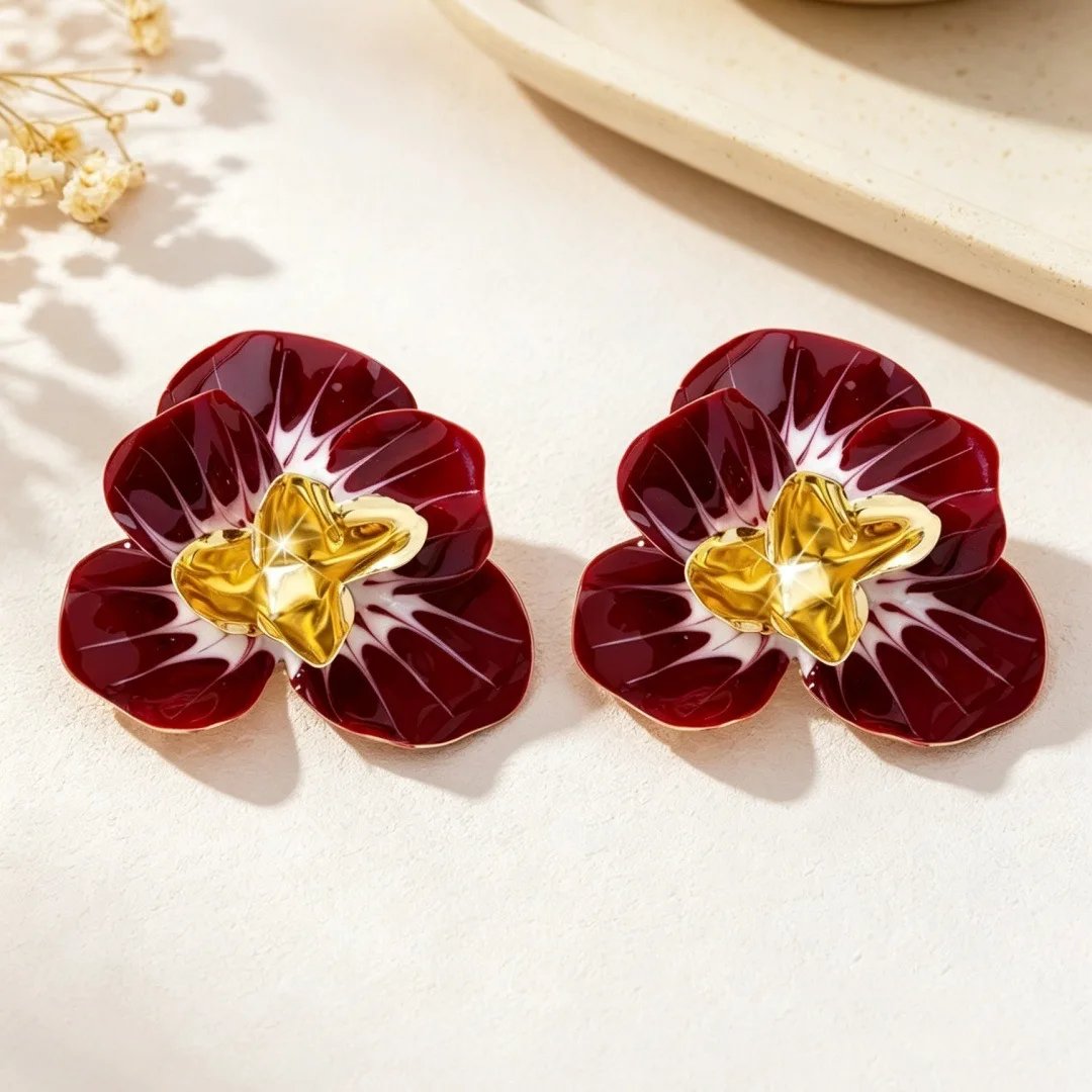 Fashion Dripping Flower Lady Temperament Personality Exaggerated Ear Accessories Fashion Jewelry Holiday Party Gift OL EE034