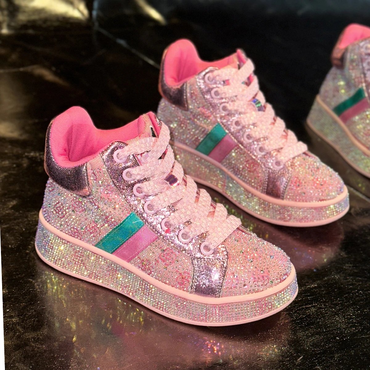 High Top Rhinestone Printing Women's Platform Shoes New Heightened Casual Sneakers Shine Design Outdoor Shoes Luxury Sneakers