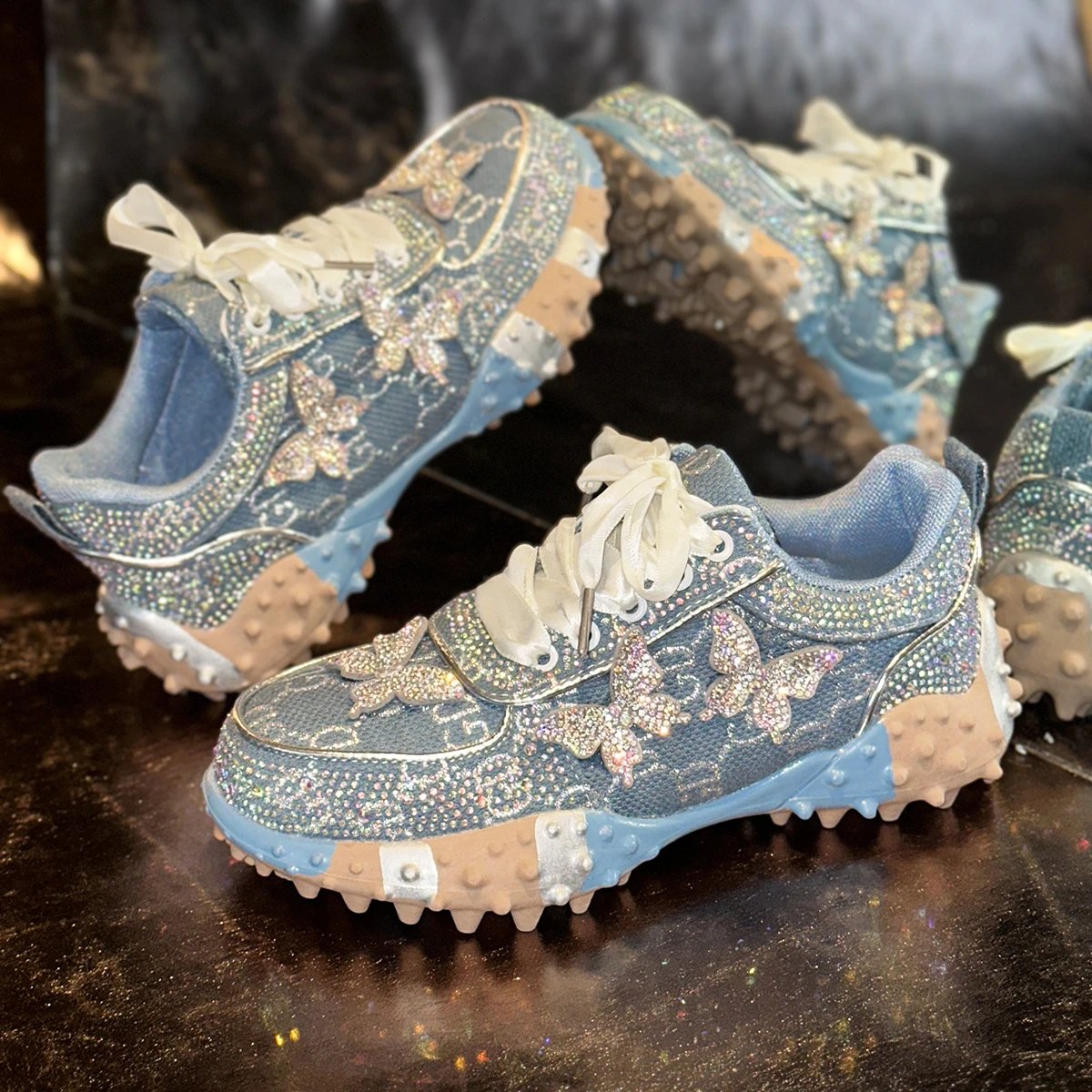 Women Rhinestone Fashionable Luxury Sports Shoes Outdoor Platform Sneakers Anti Slip Running Shoes Designer Sports Leisure Shoes
