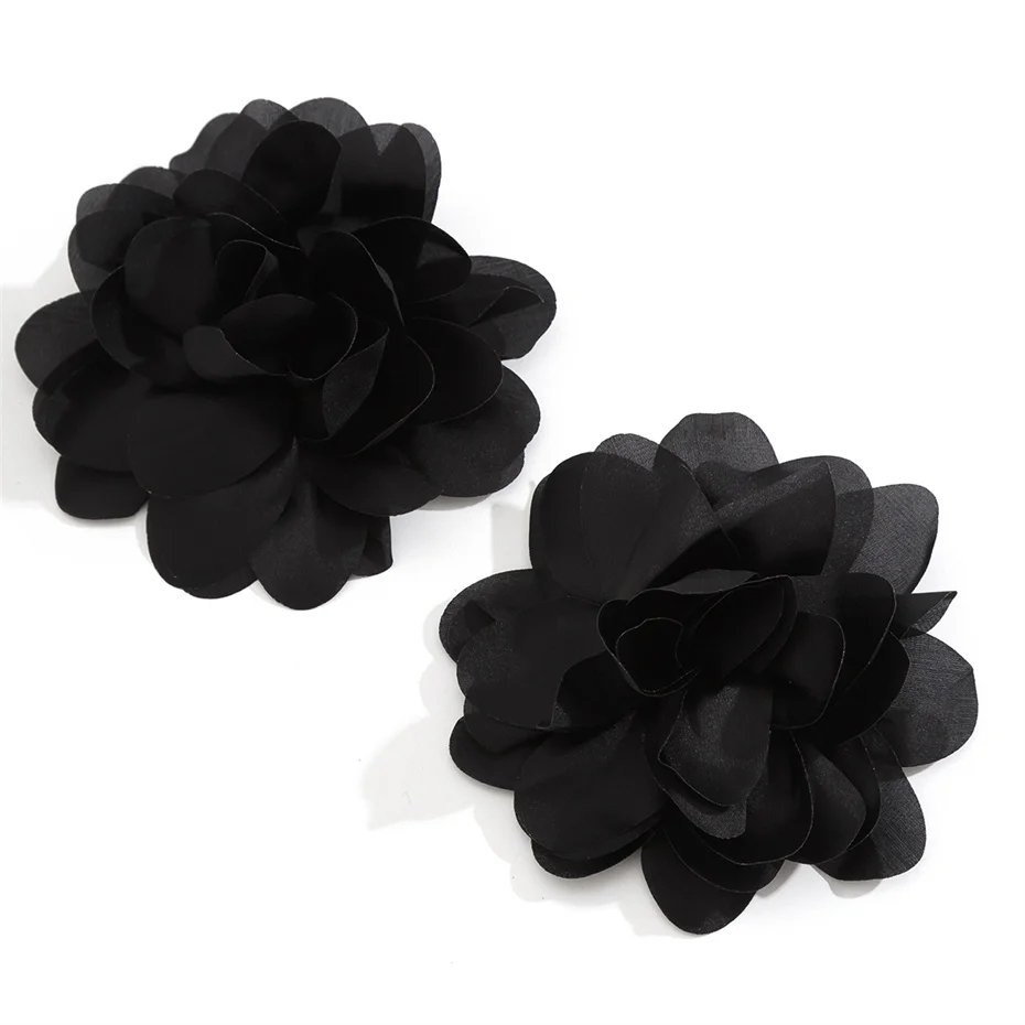 Exaggerated Big Silks Satins Flower Stud Earrings Women Elegant Petal Fluffy Fabric Pierced Earring Y2K Jewelry Wed Accessories