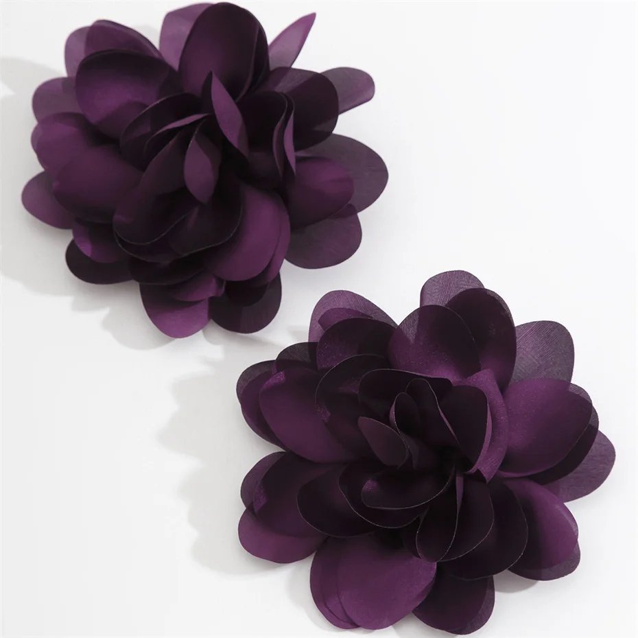 Exaggerated Big Silks Satins Flower Stud Earrings Women Elegant Petal Fluffy Fabric Pierced Earring Y2K Jewelry Wed Accessories