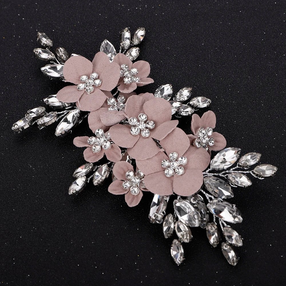 Trendy Rhinestone Flower Bridal Hair Clip Purple Wedding Hair Accessories Party Hair Ornament for Women Headdress Handmade Tiara