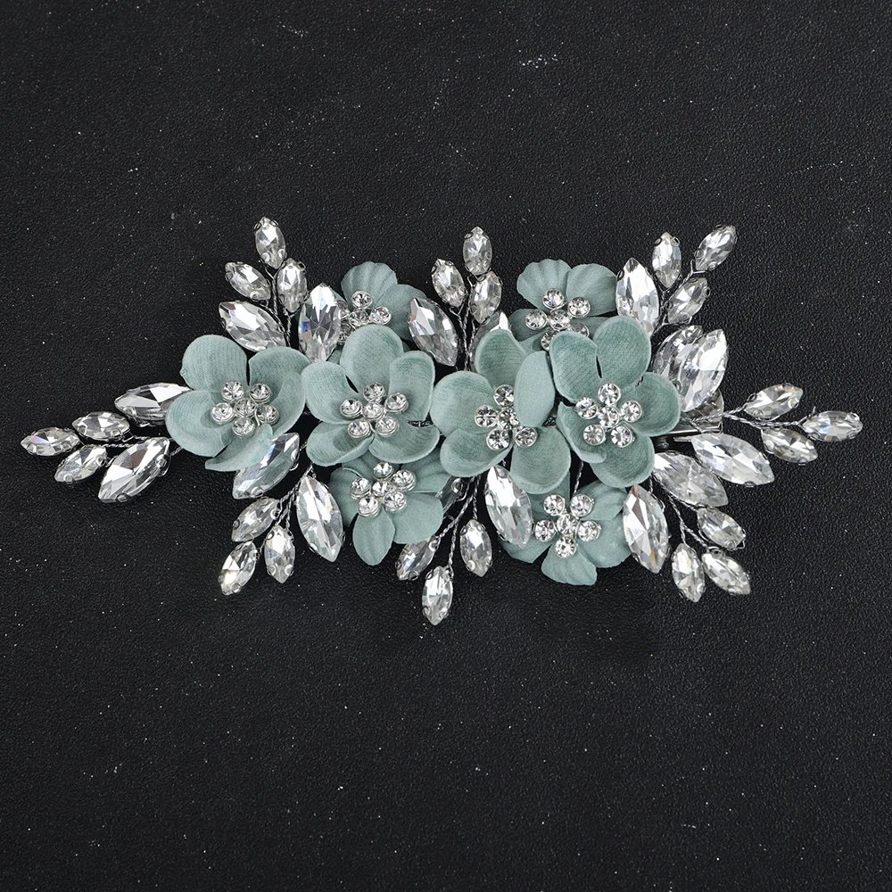 Trendy Rhinestone Flower Bridal Hair Clip Purple Wedding Hair Accessories Party Hair Ornament for Women Headdress Handmade Tiara