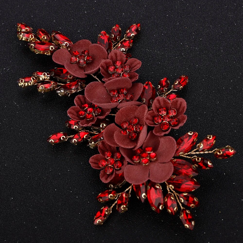 Trendy Rhinestone Flower Bridal Hair Clip Purple Wedding Hair Accessories Party Hair Ornament for Women Headdress Handmade Tiara
