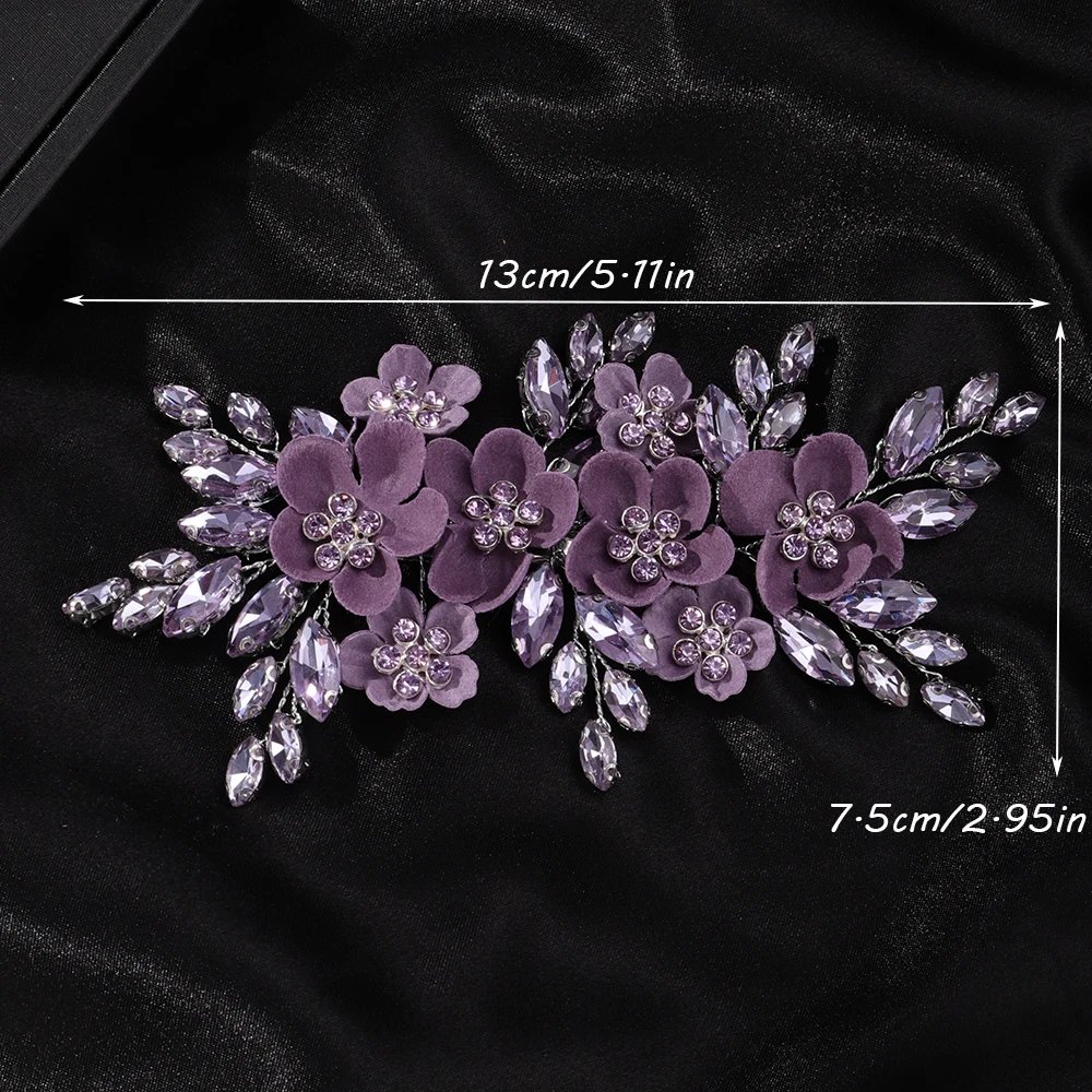 Trendy Rhinestone Flower Bridal Hair Clip Purple Wedding Hair Accessories Party Hair Ornament for Women Headdress Handmade Tiara